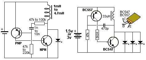 Joule Thief circuit 2 transistors